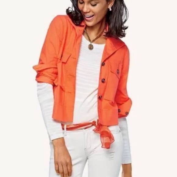 Cabi Resort Jacket Tiger Lily orange Woman's size medium boxy swing jacket 5098 - Picture 2 of 16